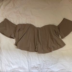 Taupe Blue Blush by Mendocino off shoulder crop top